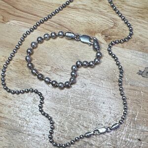 Italy .925 Silver Beaded Necklace and Bracelet Set